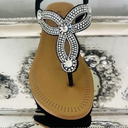 ✨ Stunning Black Rhinestone Wedge Sandals - Sizes 5 & 6 ✨