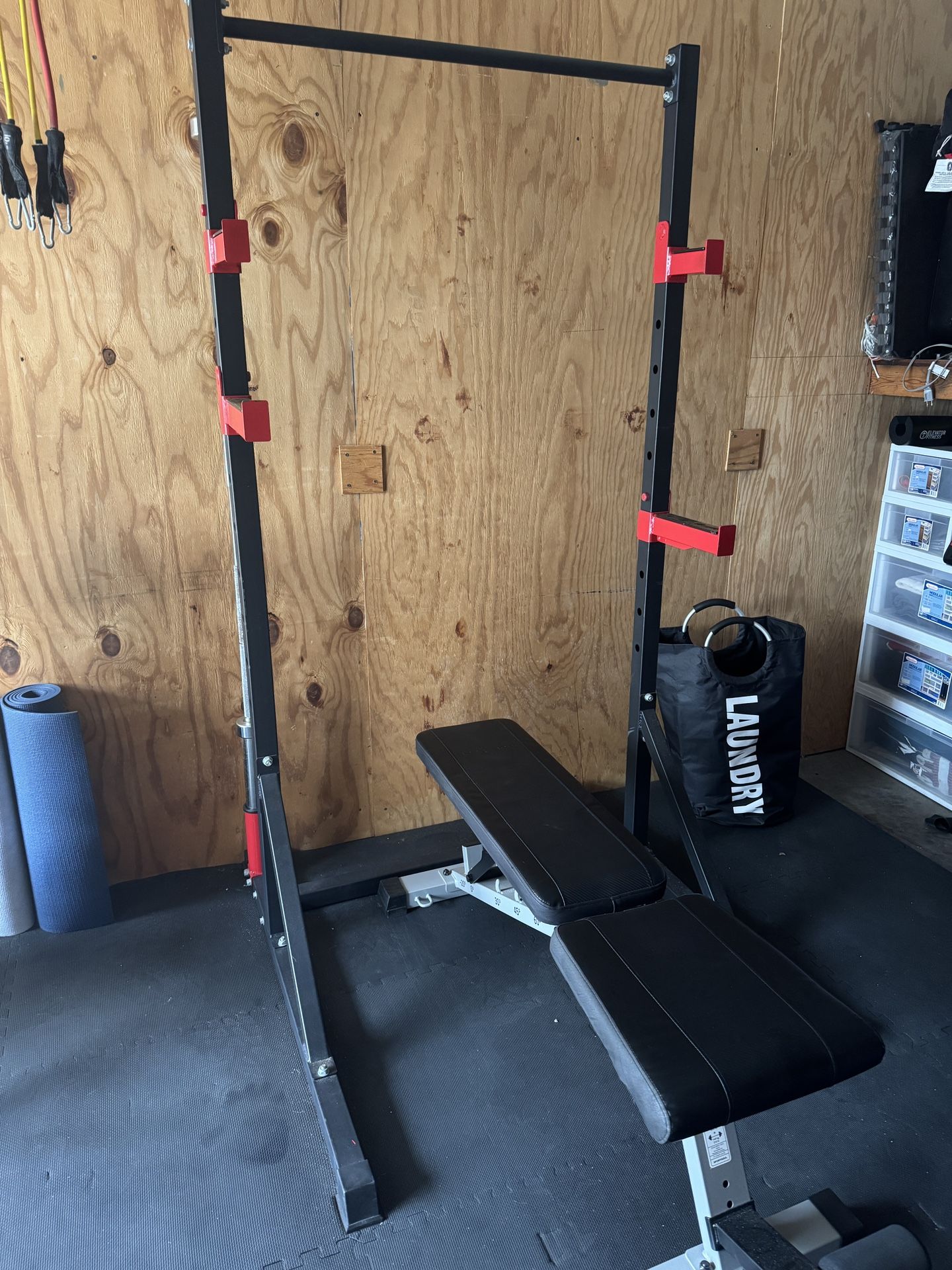USED Squat Rack, Bench Pressing, Add Bench Press, Barbell , Pull Up Bar For Your Weights