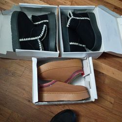 2 Pairs Of Black Boots Both Size 9 / Tan Slip Ons All For Women's $20 For All 3 Pairs