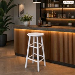 Modern White Wooden Stool – 29” Height
