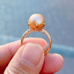 Golden Pearl ring, sterling silver pearl ring, natural pearl