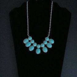 Blue and Silver Stone Necklace with Earrings
