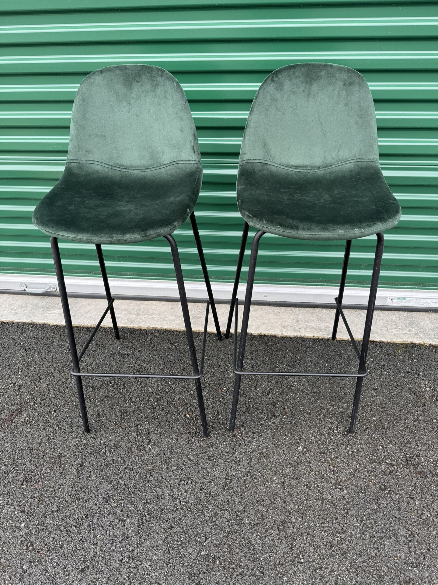 Modern Style Green Velvet Bar Stool Pair