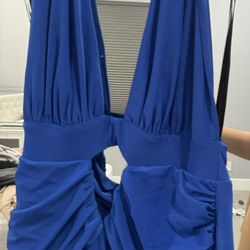 Royal Blue Plunge Open Back Long Dress