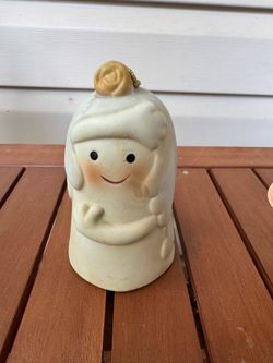 Vintage Ceramic Girl Figurine Bell w/ feet clackers