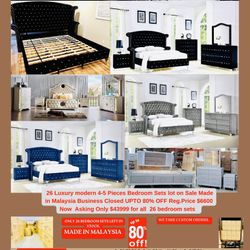 26 Luxury modern 4-5 Pieces Bedroom Sets lot on Sale Made in Malaysia Business Closed UPTO 80% OFF