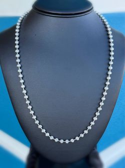 14k solid white gold Beaded Moon Ball Chain Necklace 28” 5mm