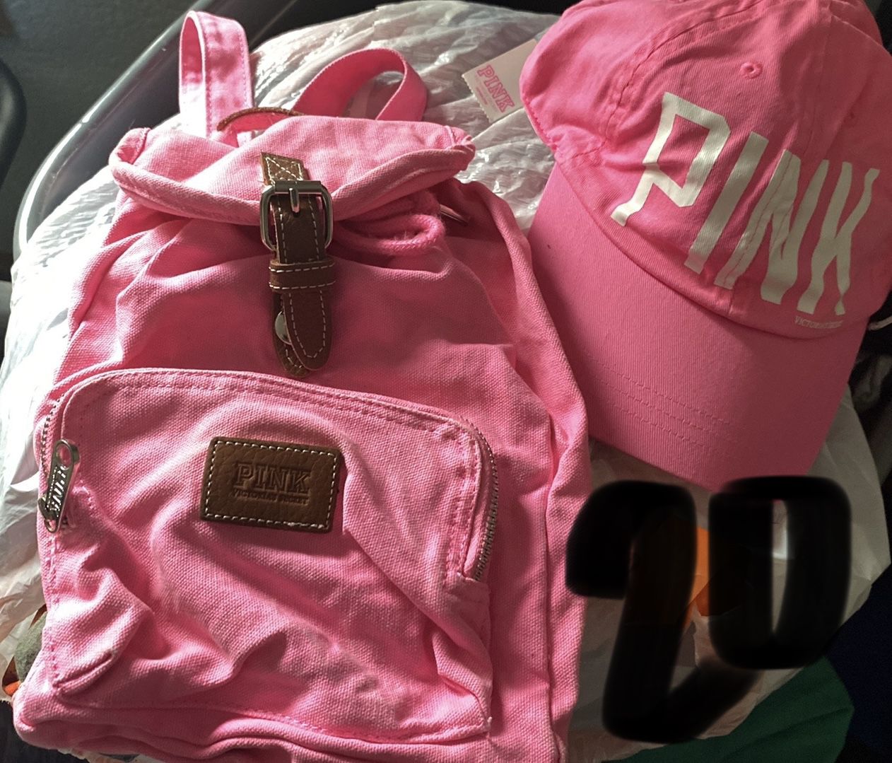 Used Pink Brand Mini Back Pack And New Hat 