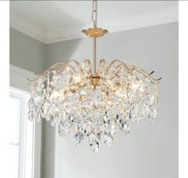 Saint Mossi 6-Light Gold Crystal Chandeliers, Middle Century Dining Room Light Fixture, Modern Pendant Light for Living Room, D20 x H17, Adjustable Ch
