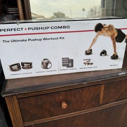 New perfect push-up combo, fitness handles, fitness counter, workout charts, and instructional DVD. It has never been . In garage and never used!  Cro