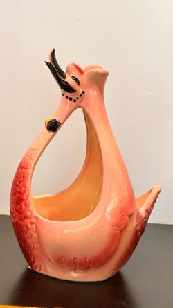 Vintage Hull Pottery Swan Planter Pink Art Pottery Basket Vase USA 413