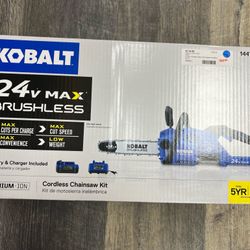 KOBALT 1447232 24V 12” Brushless Cordless Electric Chainsaw with 4 Ah Battery and Charger