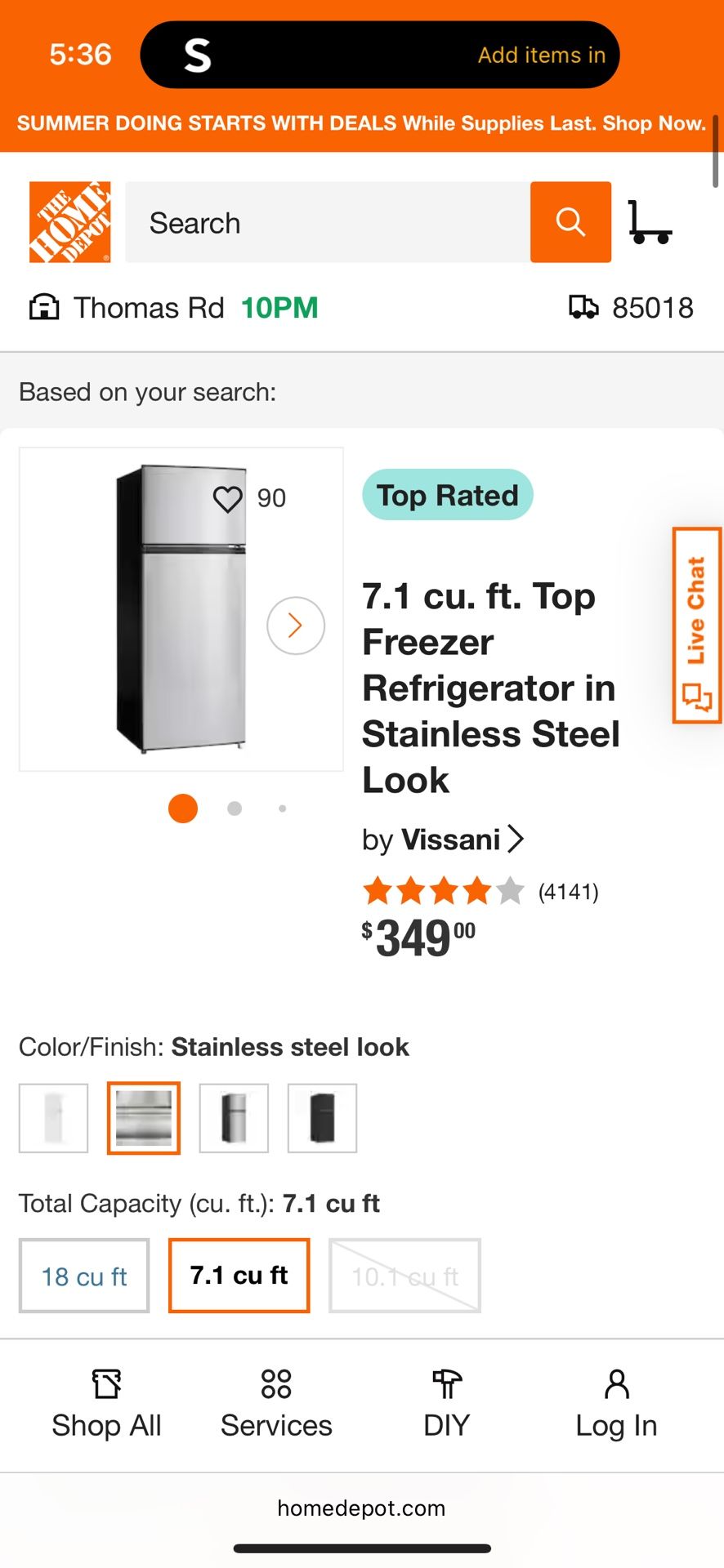 7.1 CU ft Vissiani Steel Refrigerator