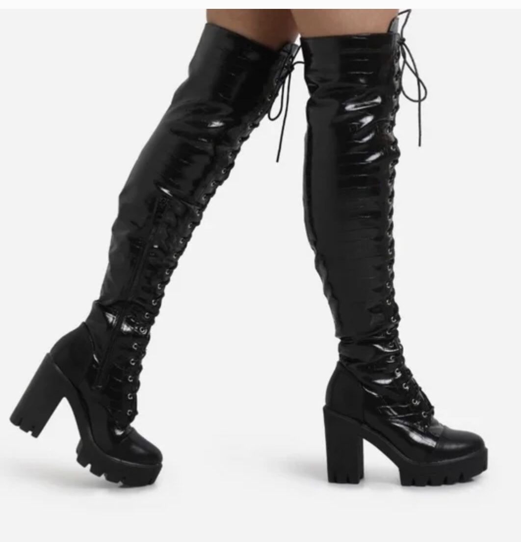 NEW Snake Thigh Lace Up Platform Boots