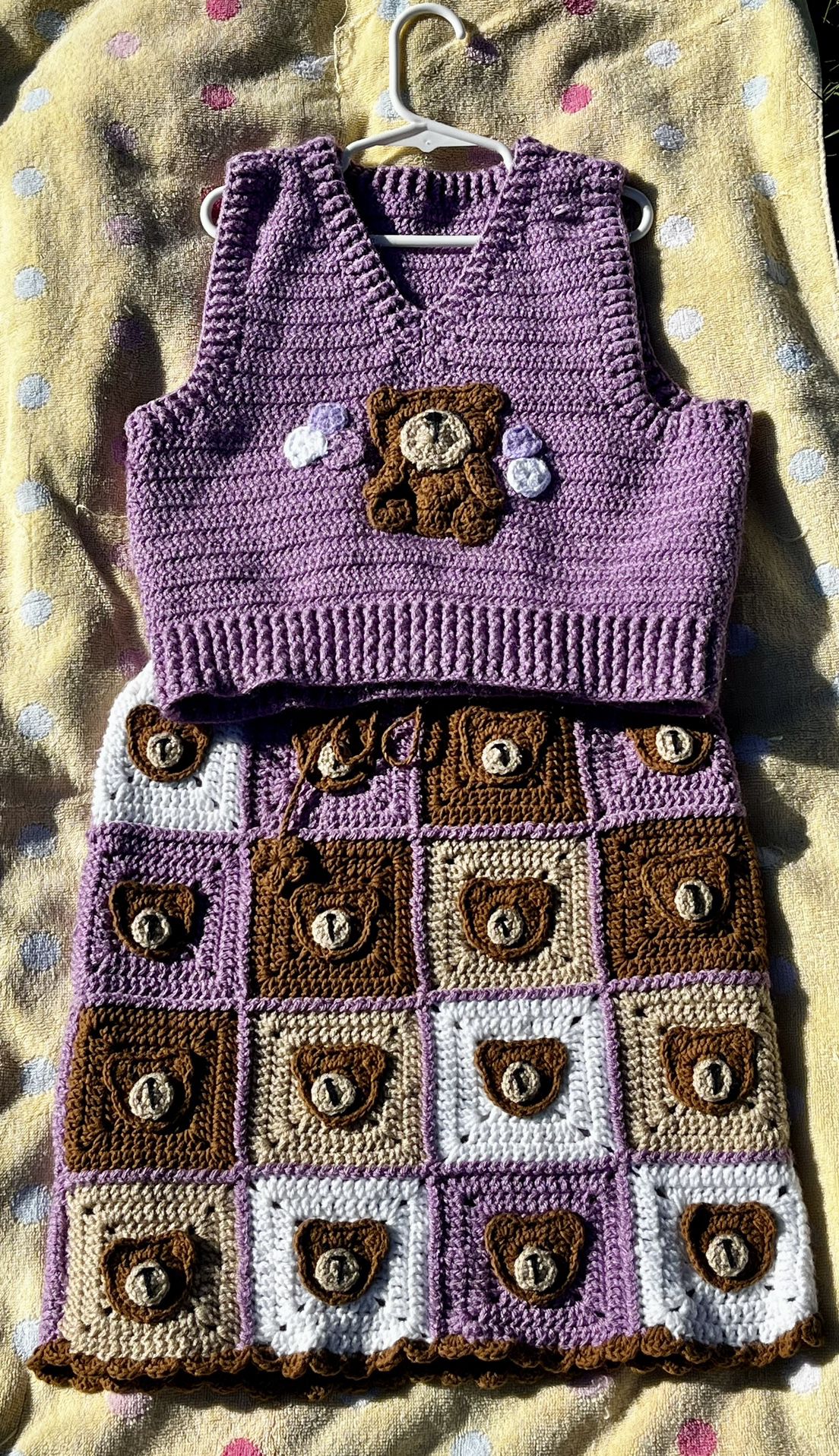 Crochet Bear Sweater Vest And Skirt 