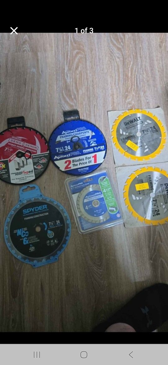 Lot of 7 circular saw blades 7 1/4" and 4 1/2" dewalt Diablo avanti