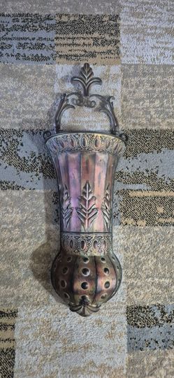 Vintage Ornate Metal Wall Pocket Planter Vase