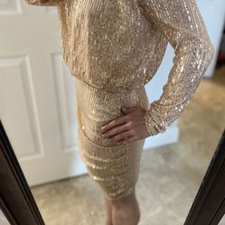 Rose Gold Sequin Long Sleeve Mini Dress