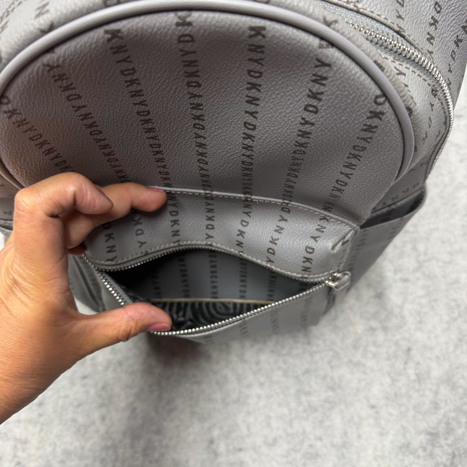 DKNY Monogram Coated Canvas Print Logo Backpack Grey&Black DKNY Coated Canvas Print Logo Backpack Grey&Black main image 3