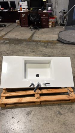 48” Modern White Bathroom Vanity Top w/ Integrated Sink & Faucet