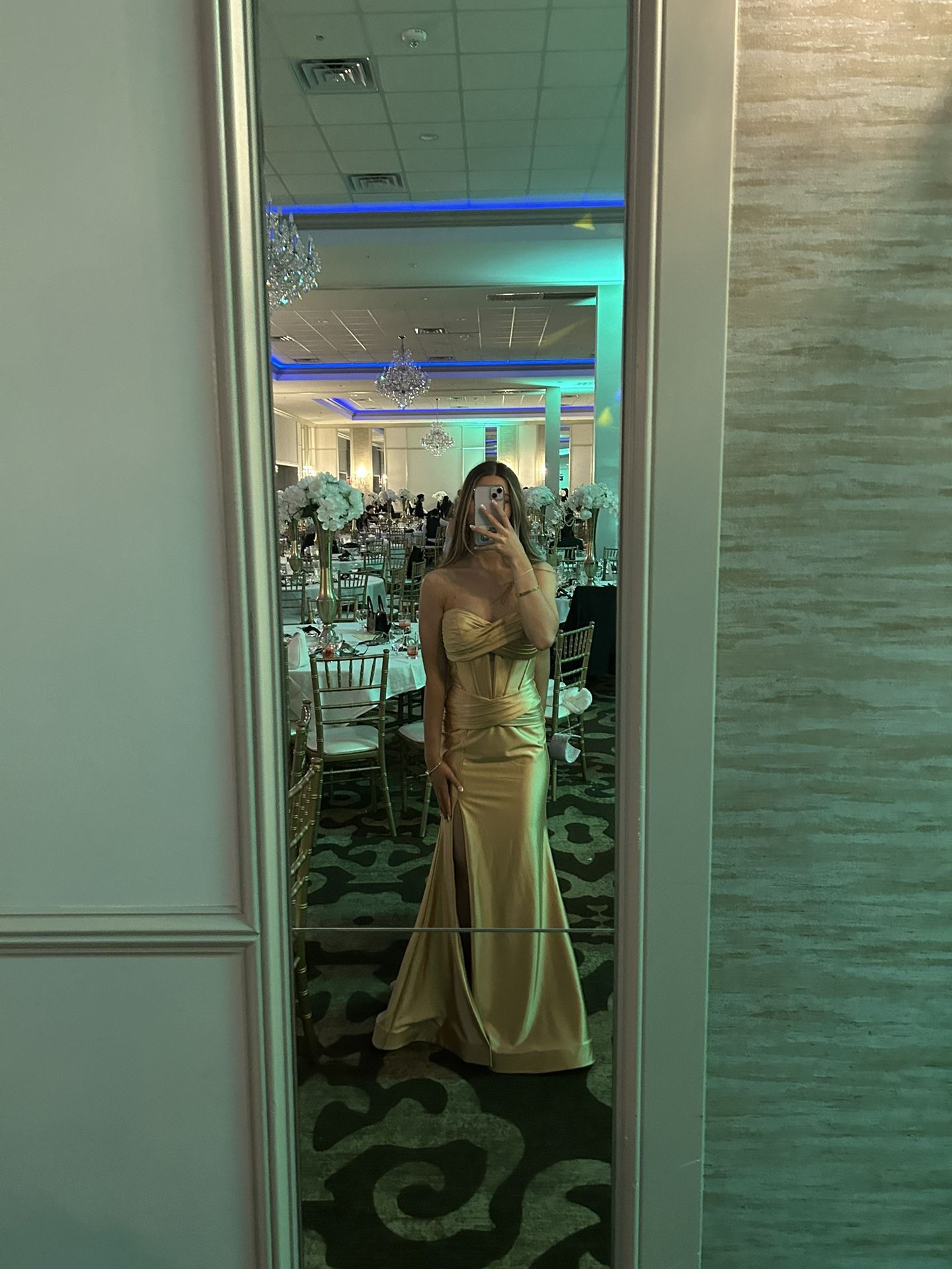 Gold Strapless Prom Dress