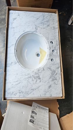 NEW 37" Natural Carrera Marble Bathroom Vanity Top with Sink – Fits 36" Cabinet