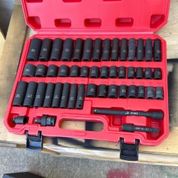 48pc 3/8” 1/2” Drive Combination Deep Impact Socket Set Metric And SAE Sockets 