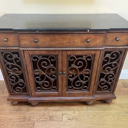Wood Sideboard Buffet Cabinet with Black Marble Top 