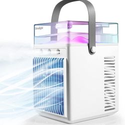 Portable Air Conditioner Fan, Personal Evaporative Air Cooler with Humidifier, Chargeable Desk Fan with 6 Ice Crystal Boxes for Home, Office and Bedro