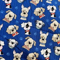 Ga-38 Cotton Royal Blue Fabric w/ Variety of Dog Heads
