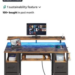 Seventable Computer Desk 55.1" NEW UNOPENED BOX with LED Lights & Power Outlets