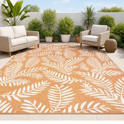 JONATHAN Y SMB119E-8 Nevis Palm Frond Indoor Outdoor Area-Rug, Coastal Casual Country & Floral Easy-Cleaning,Bedroom,Kitchen,Backyard,Patio,Non Sheddi