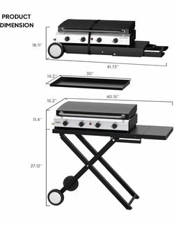 ROVSUN 4 Burner Foldable Propane Griddle with Wheels, Enameled Tray & Lid, 40000 BTU Portable Rolling Flat Top Gas Grill with Electronic Ignition & Re