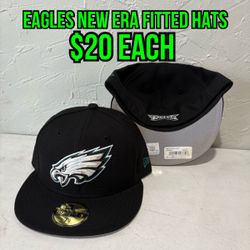 NFL New Era Philadelphia Eagles Black 59fifty Fitted Hats Size 6 7/8, Size 7, 7 1/8 And 7 1/2 