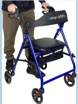 Retaoldth Foldable Rollator Walker with Seat for Seniors, Easy Folding One-Hand Carry, 6" All-Terrain Wheels, Handle Height Adjustable, Lightweight fo
