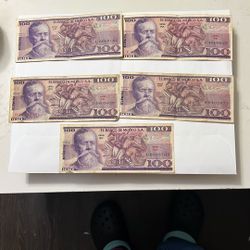 5 Billetes Mexicanos De $100 Pesos
