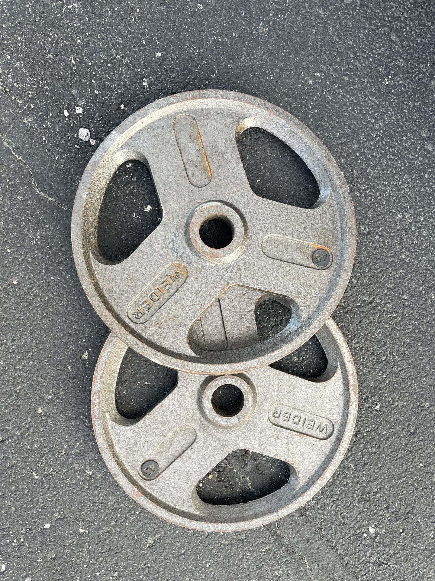 Weider Olympic 2” Hammertone 45 Lb Weight Plates 2x45Lb Total 90Lbs Tri-Grip