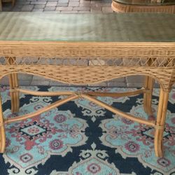 Rattan Entry Way Table With Glass Top 47 X 18 X 30