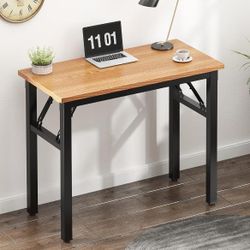 31" Folding Desk> Teak Color Black Steel Frame 
