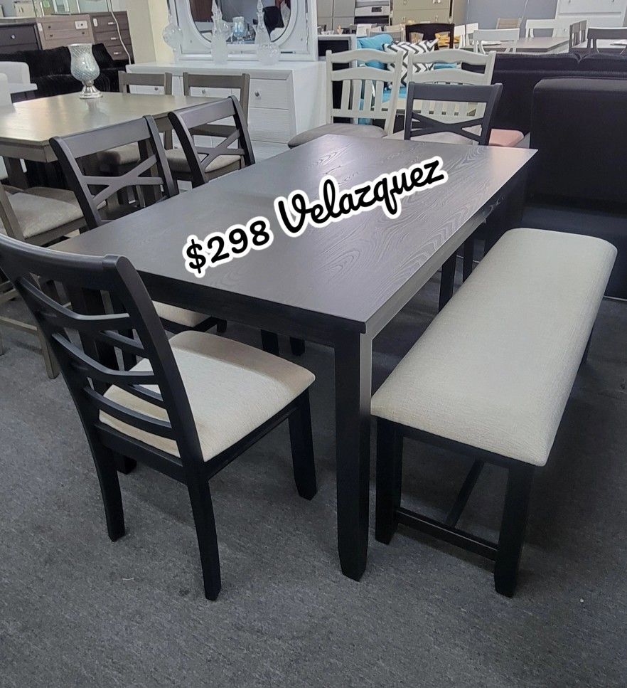 ✅️✅️6 pc dining table set padded seat chairs and bench✅️✅️