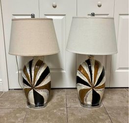 Vintage Postmodern Ceramic Table Lamps - Pair (1980s Swirl / Pinwheel)