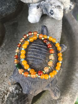 Carnelian and yellow jade bracelet size 7.5 inches