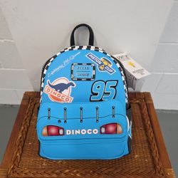 Loungefly Disney Pixar Cars Lightning Mqueen Dinoco Light Up Mini Backpack NWT