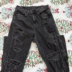 American Eagle Black Ripped Mom Jeans