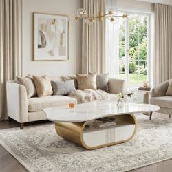 Chartres 42" Modern Coffee Table with Marble Look Top and Storage Drawer