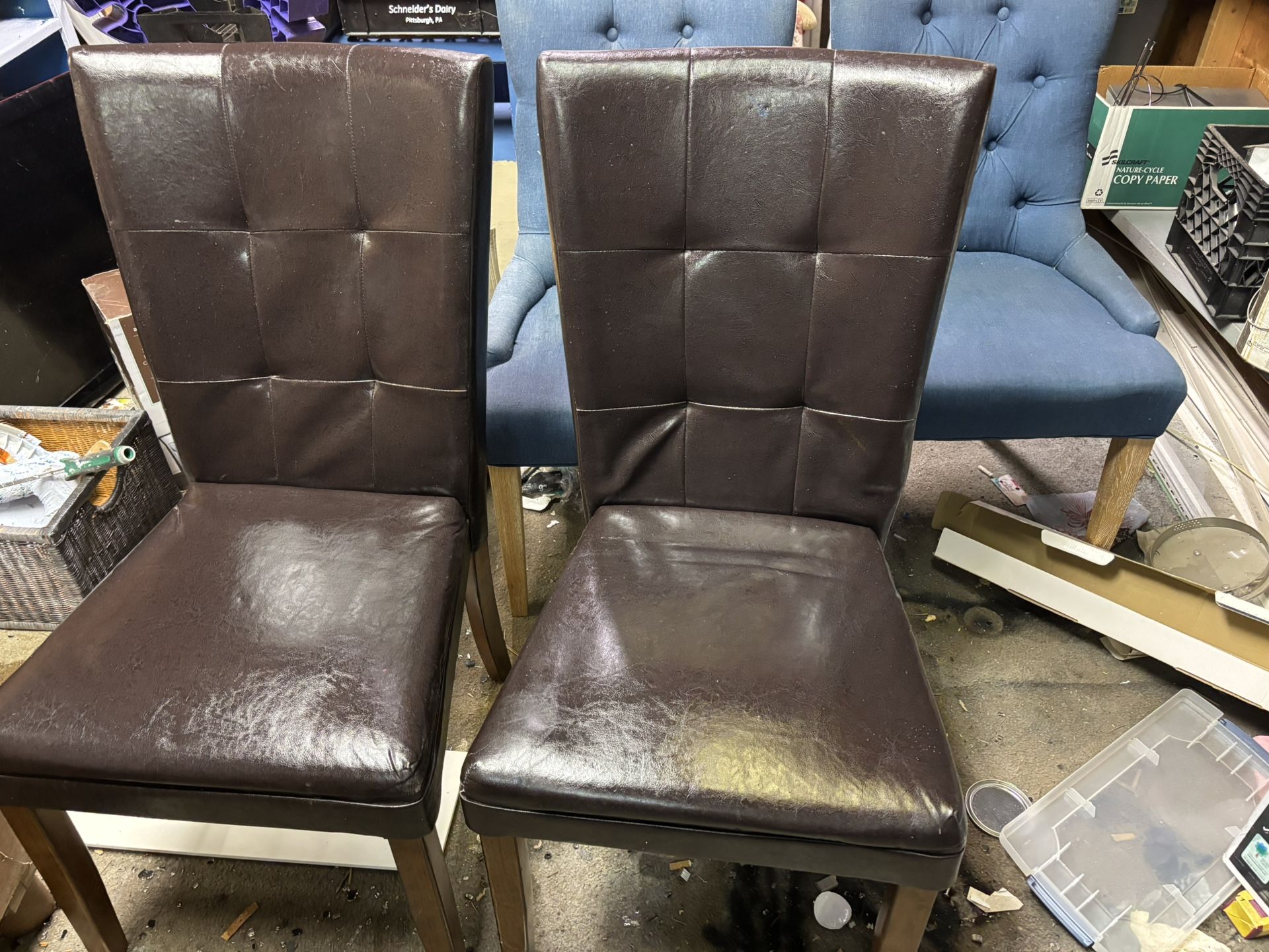 Two Leather Brown Dining Room Chairs