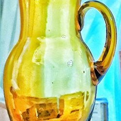 Mcm Mid Century Modern  BLE KO amber Art GLASS PITCHER or Vase W Pontil