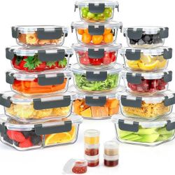 42pcs Glass Food Storage Containers with Lids Set, 21 Containers & 21 Lids Include One 2 Compartments Glass Meal Prep Containers with Snap Locking Lid