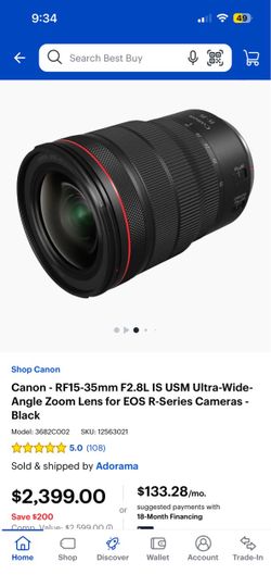 Canon - RF15-35mm F2.8L IS USM Ultra-Wide-Angle Zoom Lens for EOS R-Series Cameras - Black