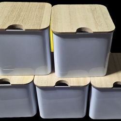 5 NEW WHITE TIN STORAGE CANISTERS